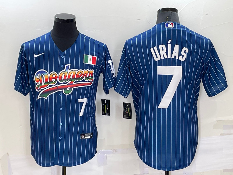 Men's Navy Los Angeles Dodgers #7 Julio Urias Mexico Rainbow Cool Base Stitched Baseball Jersey